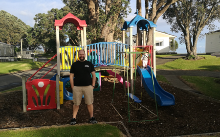 Peter Crawford outside Fitzroy Beach Holiday Park